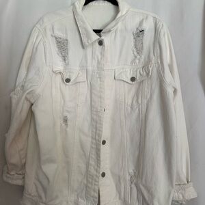 Distressed White Denim Jacket
